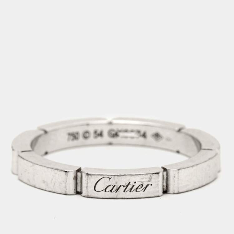 Pre Owned Cartier Mallion Panthere 18k White Gold Band Ring Size 54