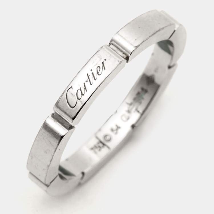 Pre Owned Cartier Mallion Panthere 18k White Gold Band Ring Size 54
