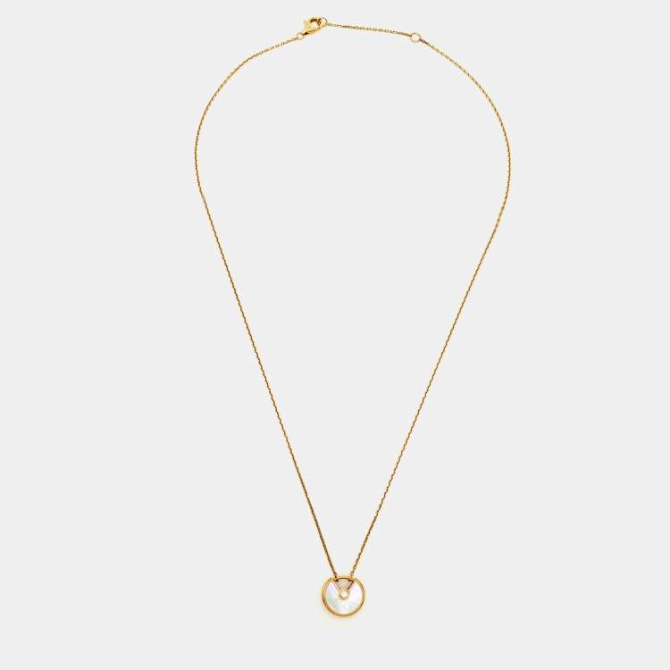 Pre Owned Cartier Amulette De Cartier Mother of Pearl Diamonds 18k Yellow Gold XS Model Necklace