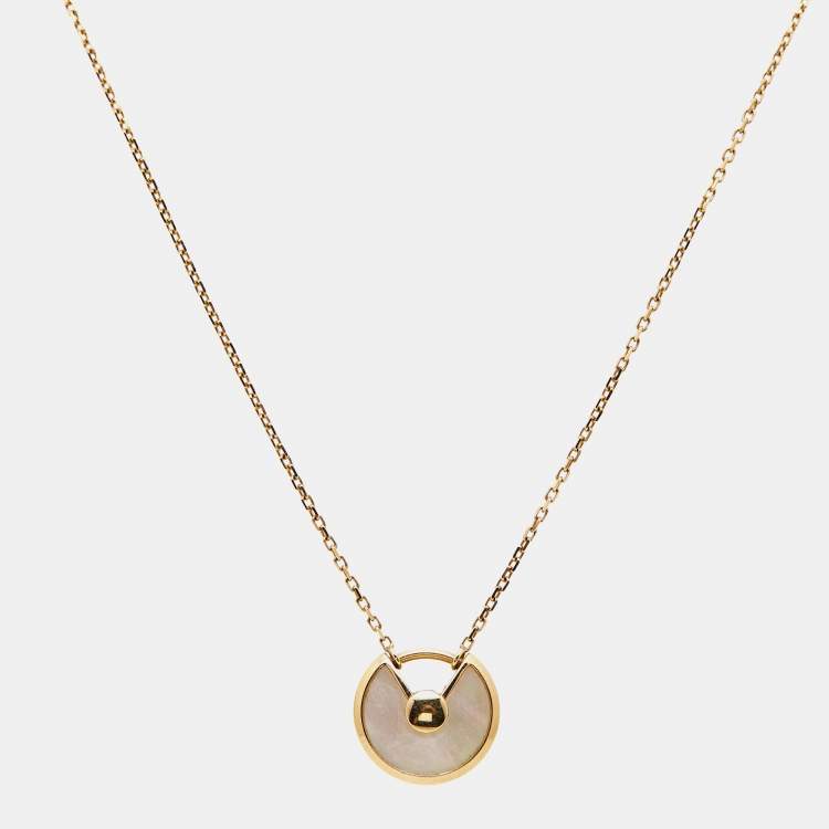 Pre Owned Cartier Amulette De Cartier Mother of Pearl Diamond 18k Yellow Gold XS Model Necklace
