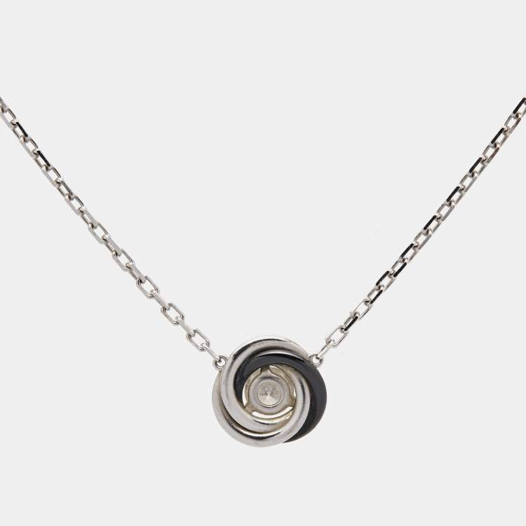 Pre Owned Cartier Trinity Ceramic Diamond 18k White Gold Necklace