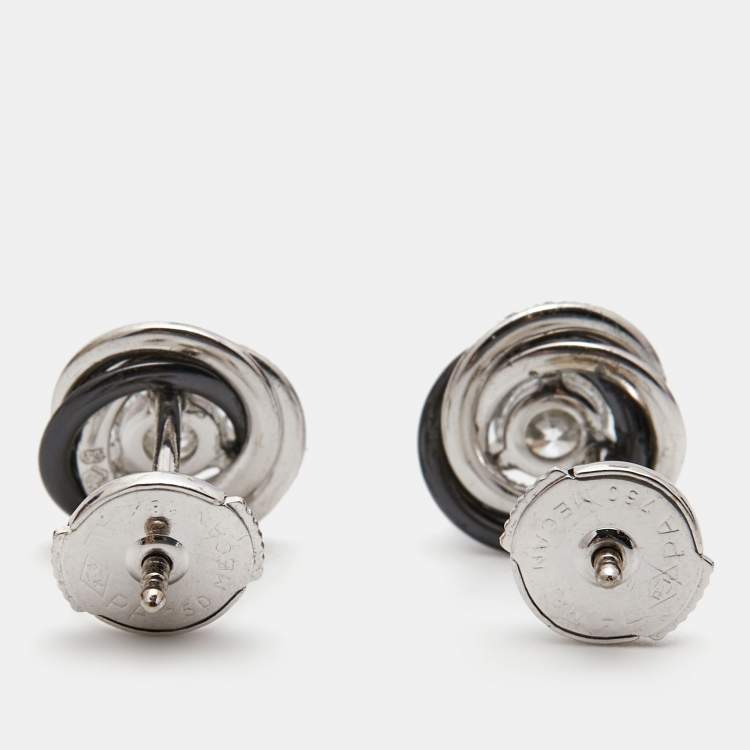 Pre Owned Cartier Trinity Ceramic Diamond 18k White Gold Earrings