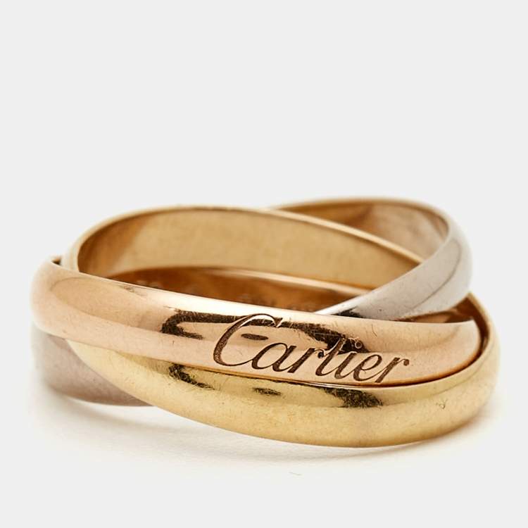 Pre Owned Cartier Trinity 18k Three Tone Gold Small Model Ring Size 50