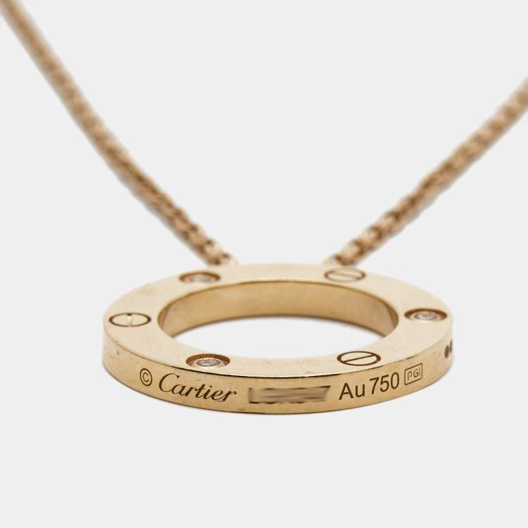 Pre Owned Cartier Love Diamond 18k Rose Gold Necklace