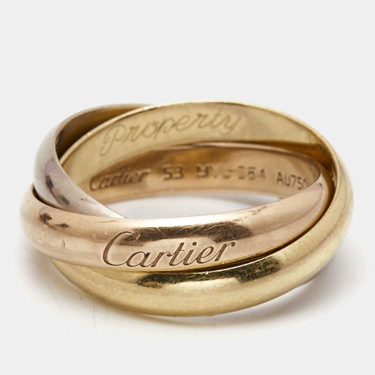 Pre Owned Cartier Trinity Classic 18k Three Tone Gold Ring Size 53