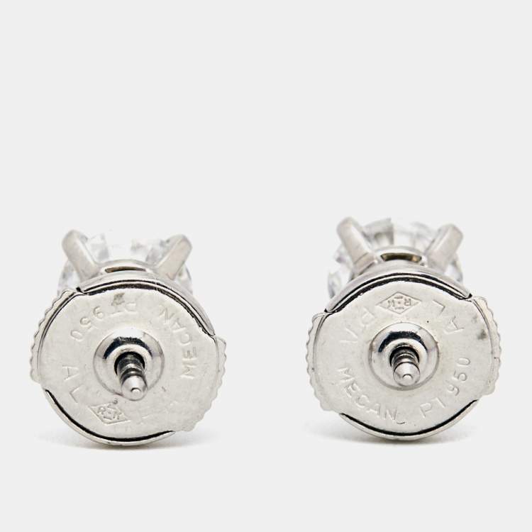 Pre Owned Cartier 1895 Solitare Diamonds Platinum Earrings