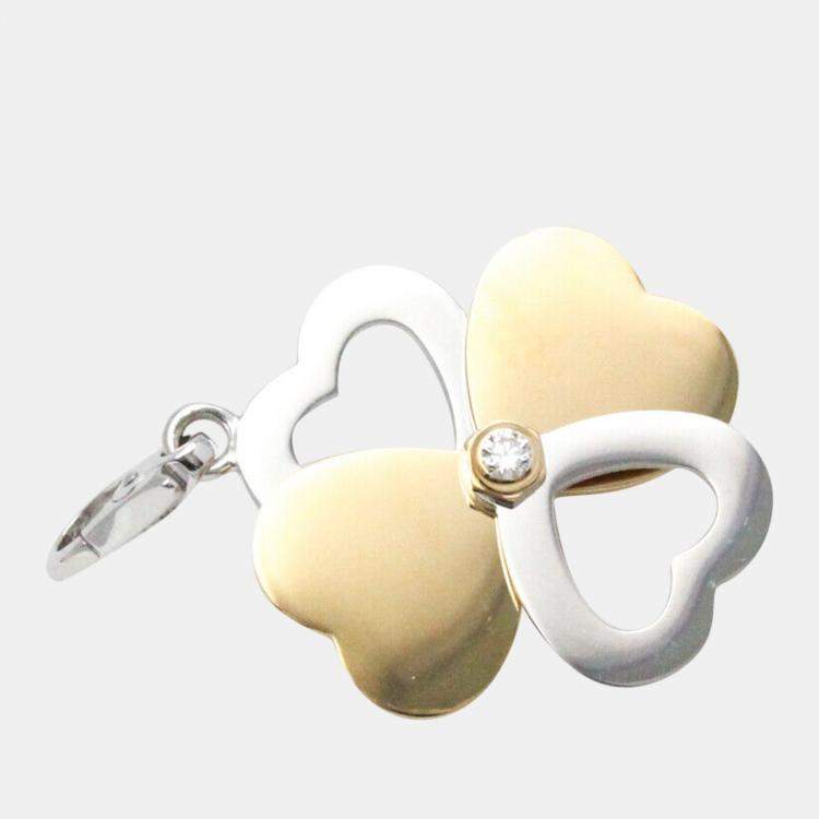 Pre Owned Cartier 18K White Gold, Rose Gold and Diamond 4 Leaf Clover Charm