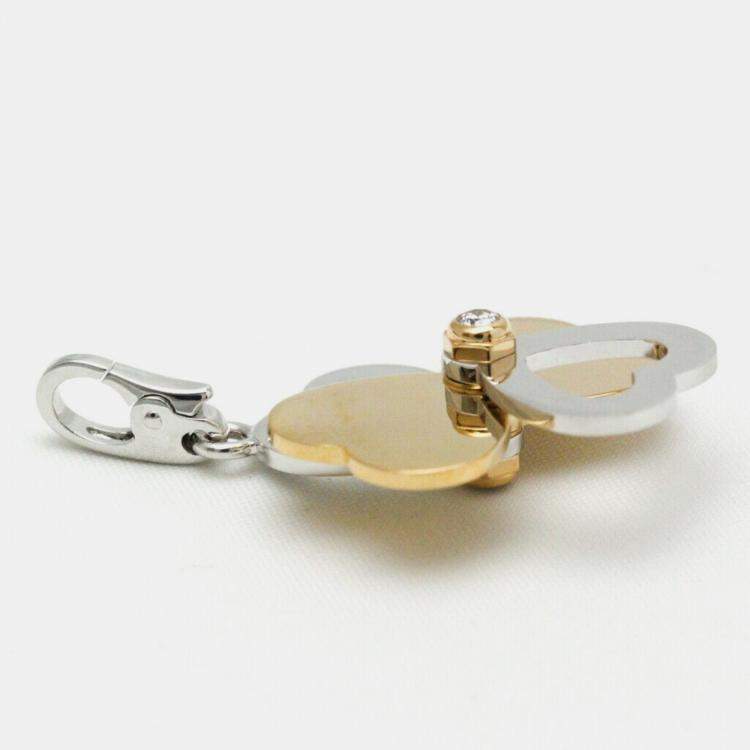 Pre Owned Cartier 18K White Gold, Rose Gold and Diamond 4 Leaf Clover Charm