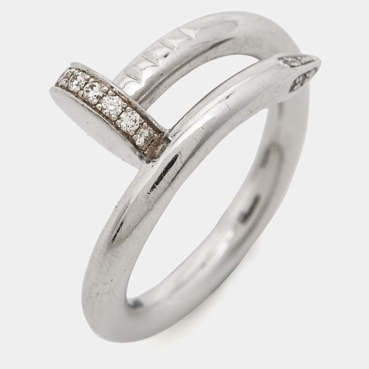 Pre Owned Cartier Juste Un Clou Diamond 18k White Gold Ring Size 50