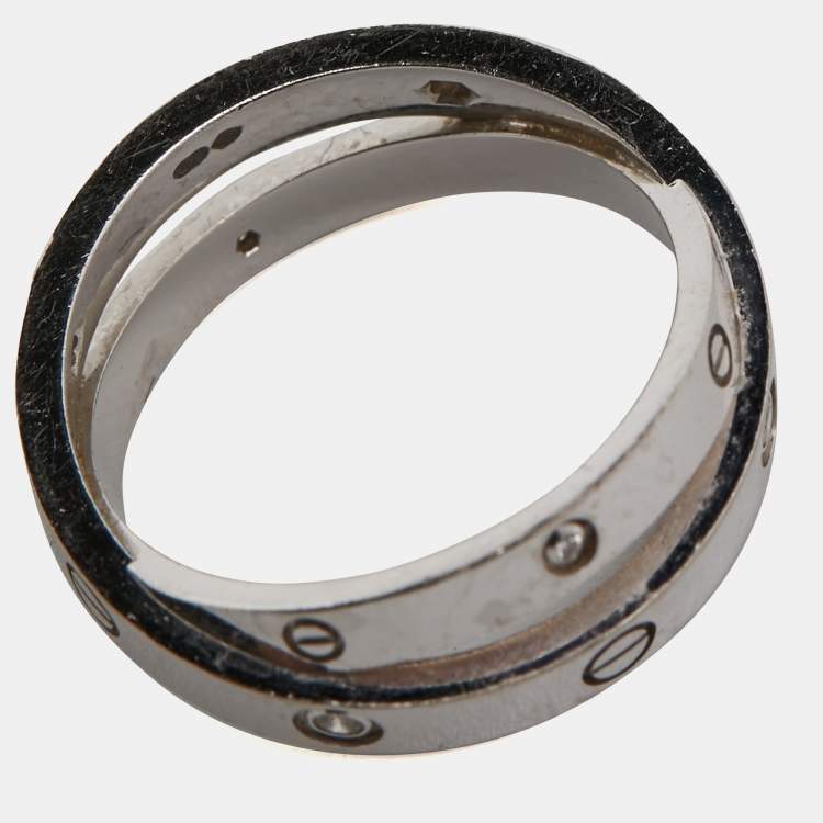 Pre Owned Cartier Love Diamond 18k White Gold Double Ring Size 56