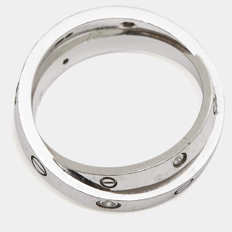 Pre Owned Cartier Love Diamond 18k White Gold Double Ring Size 56