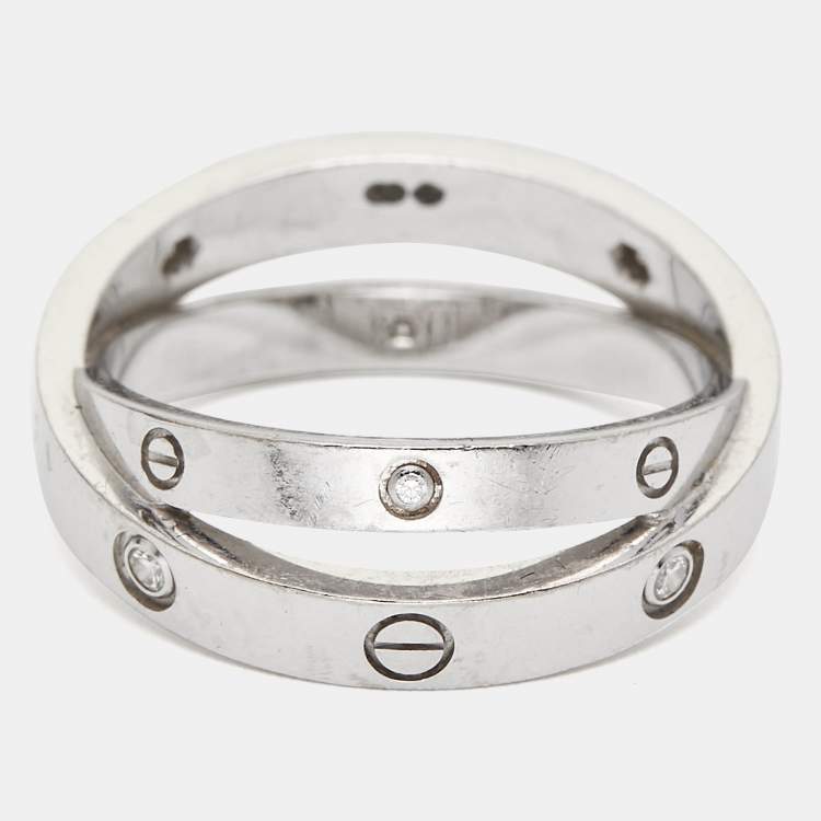 Pre Owned Cartier Love Diamond 18k White Gold Double Ring Size 56