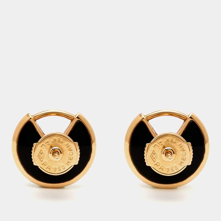 Pre Owned Cartier Amulette De Cartier Onyx Diamond 18k Rose Gold Earrings