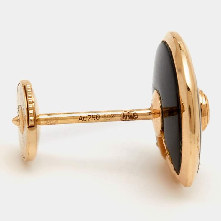 Pre Owned Cartier Amulette De Cartier Onyx Diamond 18k Rose Gold Earrings