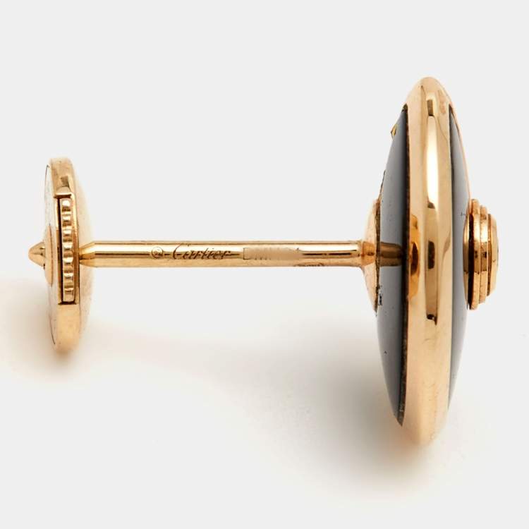 Pre Owned Cartier Amulette De Cartier Onyx Diamond 18k Rose Gold Earrings
