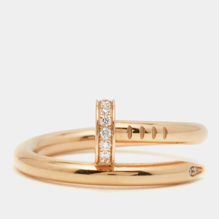 Pre Owned Cartier Juste Un Clou Diamond 18k Rose Gold Ring Size 55
