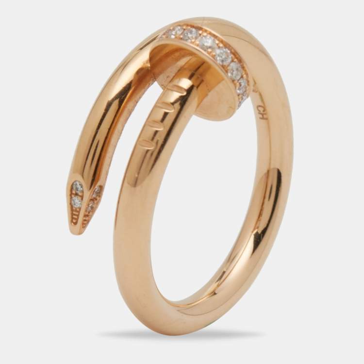 Pre Owned Cartier Juste Un Clou Diamond 18k Rose Gold Ring Size 55