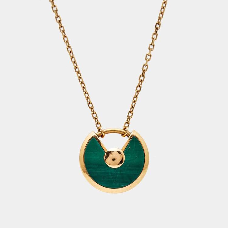 Pre Owned Cartier Amulette De Cartier Malachite Diamond 18k Rose Gold XS Model Necklace