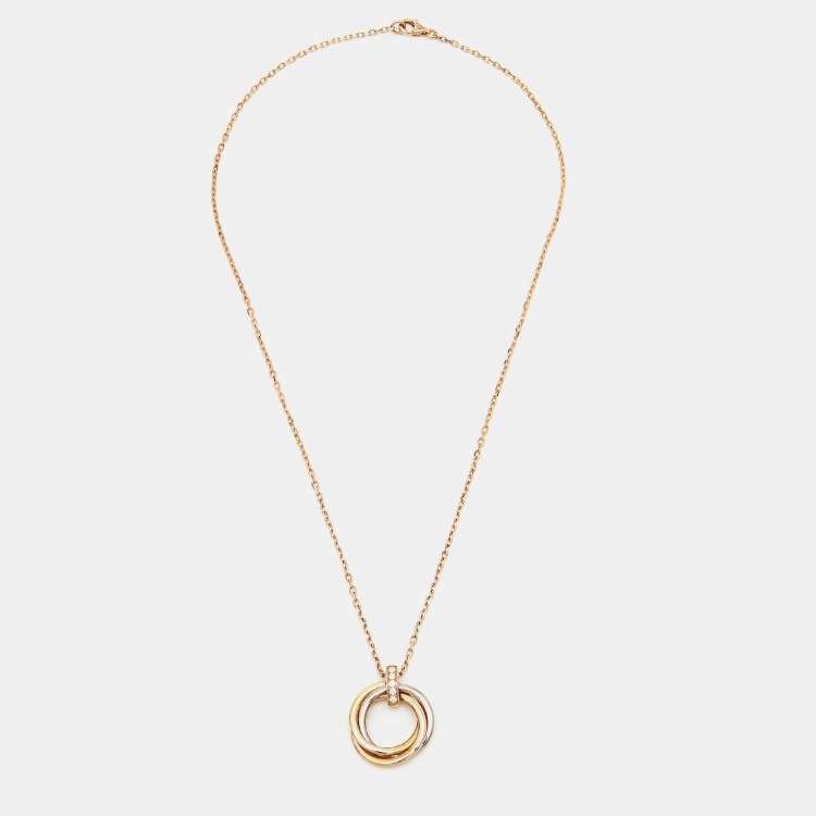 Pre Owned Cartier Trinity Diamond 18K Three Tone Gold Pendant Necklace