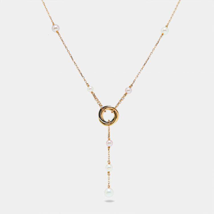 Pre Owned Cartier Trinity de Cartier Cultured Pearl 18K Three Tone Gold Necklace