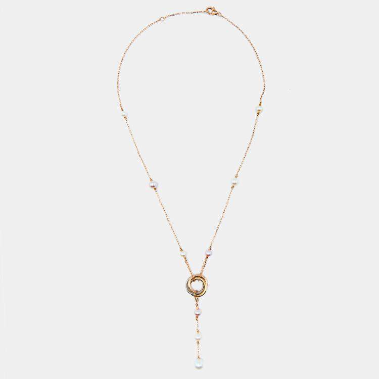 Pre Owned Cartier Trinity de Cartier Cultured Pearl 18K Three Tone Gold Necklace