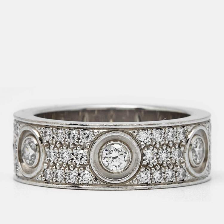 Pre Owned Cartier Love Diamonds 18k White Gold Ring Size 49 