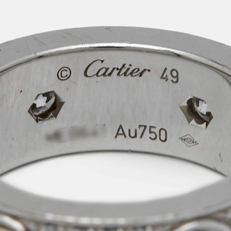 Pre Owned Cartier Love Diamonds 18k White Gold Ring Size 49 