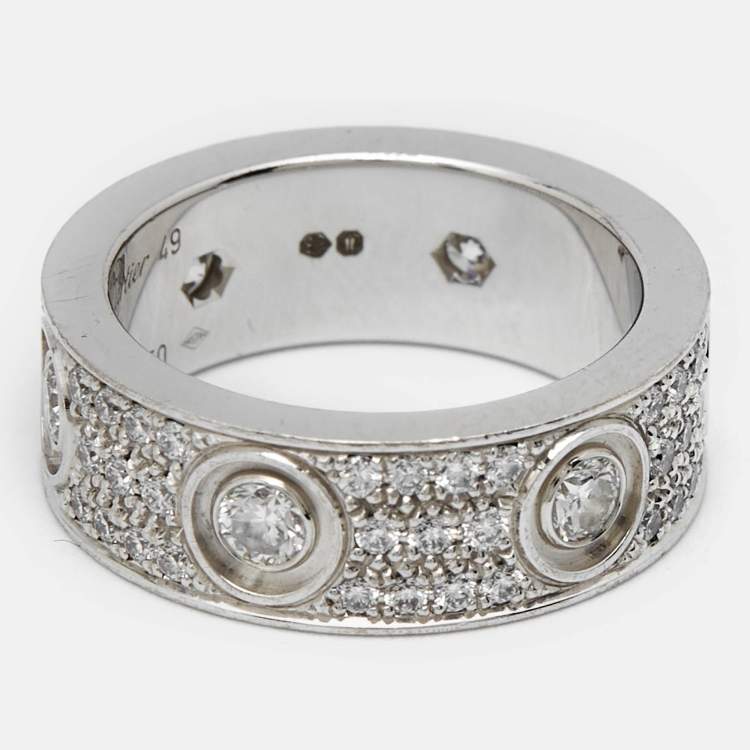 Pre Owned Cartier Love Diamonds 18k White Gold Ring Size 49 