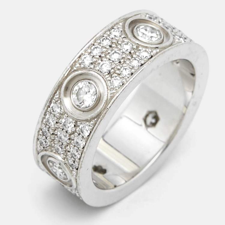 Pre Owned Cartier Love Diamonds 18k White Gold Ring Size 49 