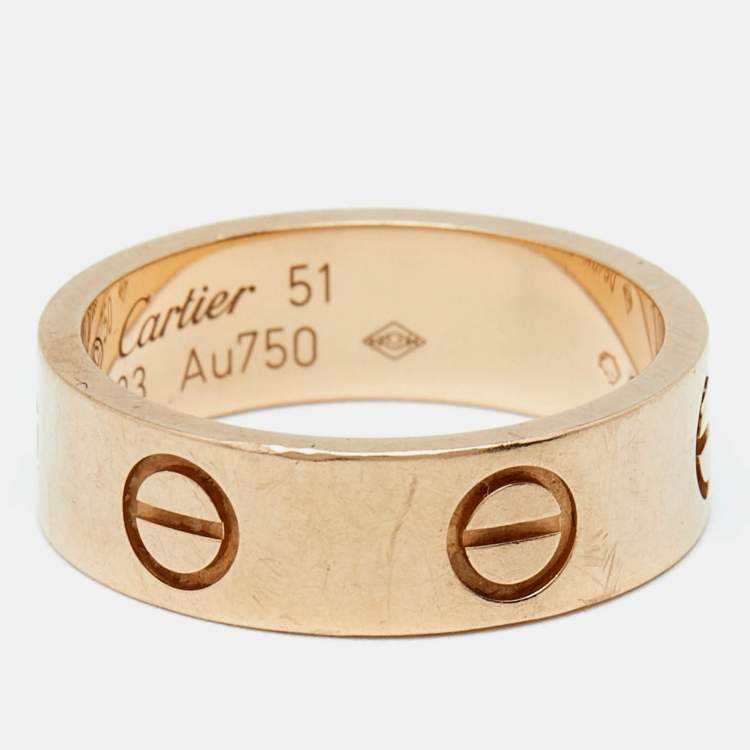 Pre Owned Cartier Love 18K Rose Gold Band Ring Size 51