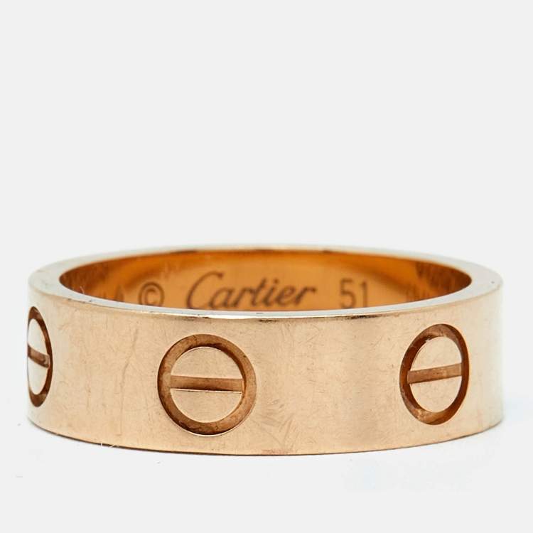 Pre Owned Cartier Love 18K Rose Gold Band Ring Size 51