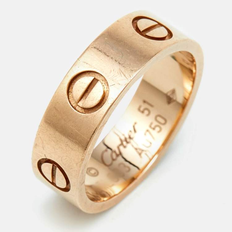 Pre Owned Cartier Love 18K Rose Gold Band Ring Size 51