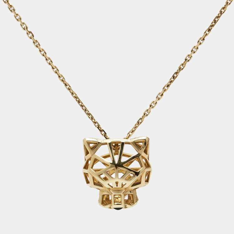 Pre Owned Cartier Panthere De Cartier Tsavorite Garnet Onyx 18k Yellow Gold Necklace
