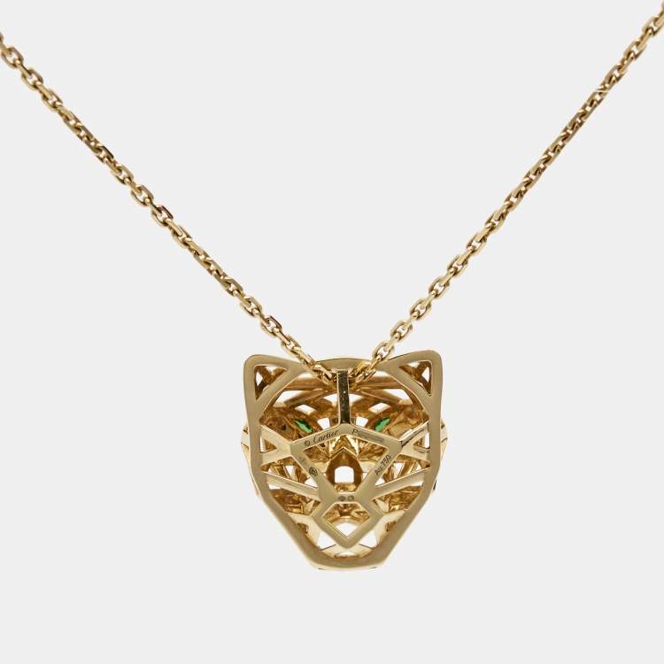 Pre Owned Cartier Panthere De Cartier Tsavorite Garnet Onyx 18k Yellow Gold Necklace