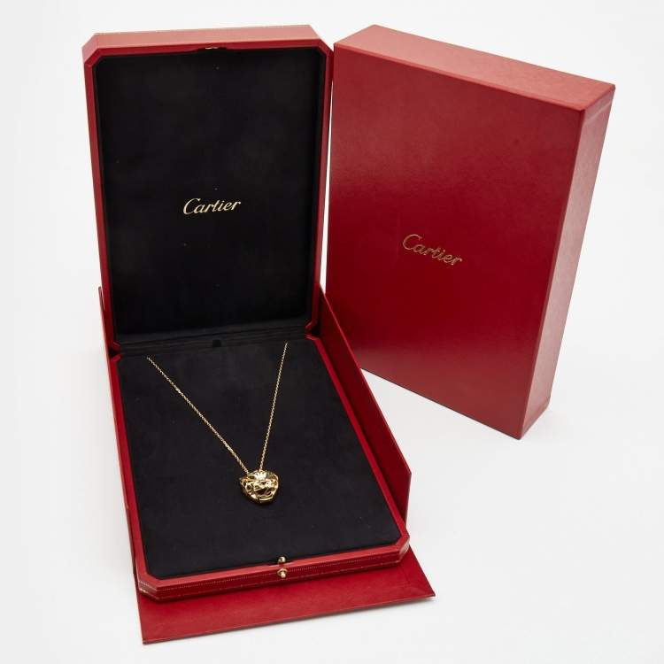 Pre Owned Cartier Panthere De Cartier Tsavorite Garnet Onyx 18k Yellow Gold Necklace