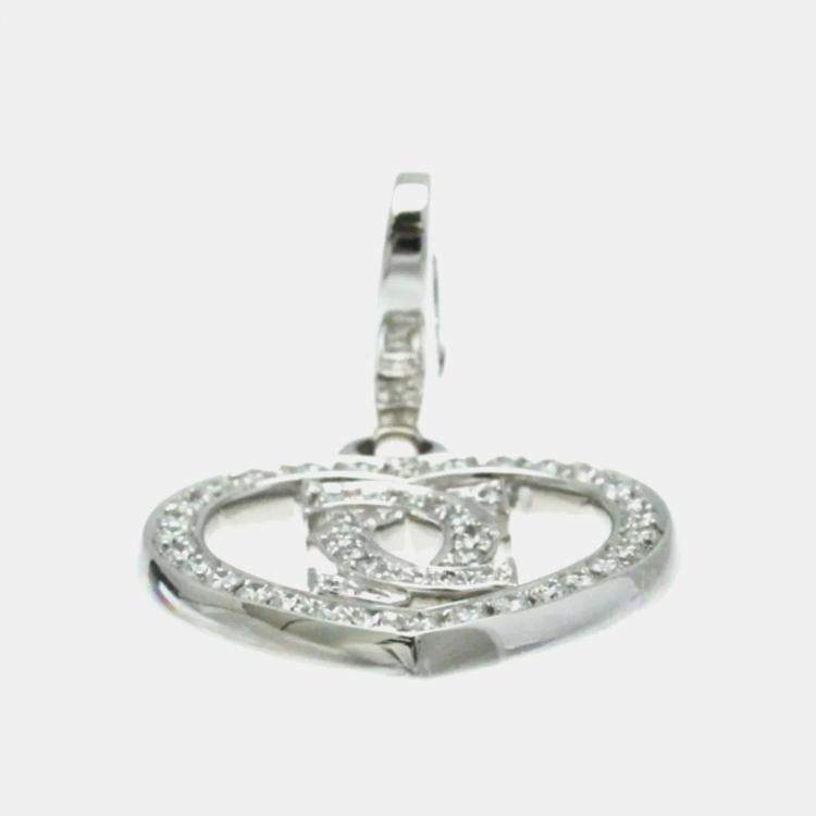 Pre Owned Cartier 18K White Gold and Diamond Double C Heart Charm