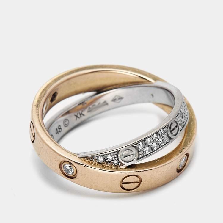 Pre Owned Cartier Love Pave Diamond Two Tone 18K Gold Double Band Ring Size 48
