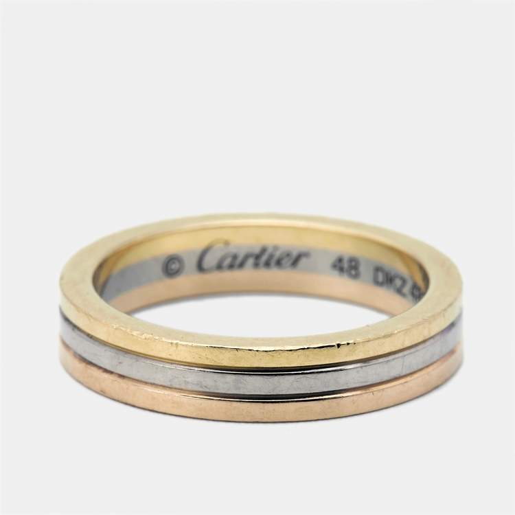 Pre Owned Cartier Vendome Louis 18k Three Tone Gold Wedding Band Ring Size 48