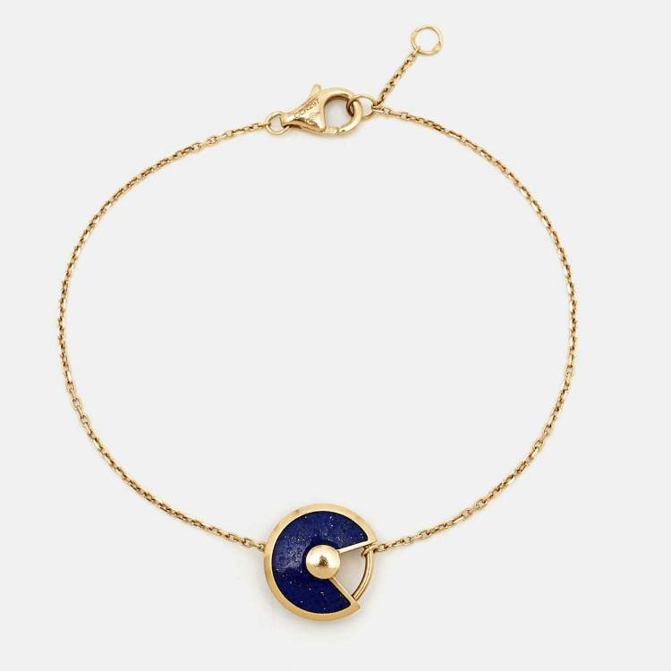 Pre Owned Cartier Amulette De Cartier Lapis Lazuli Diamond 18k Yellow Gold XS Model Bracelet