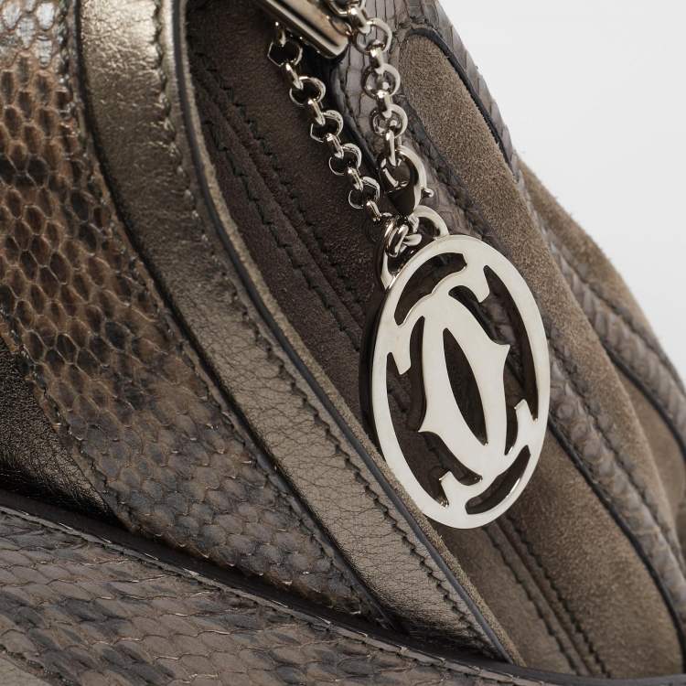 Pre Owned Cartier Metallic Suede and Python Marcello de Cartier Saddle Bag
