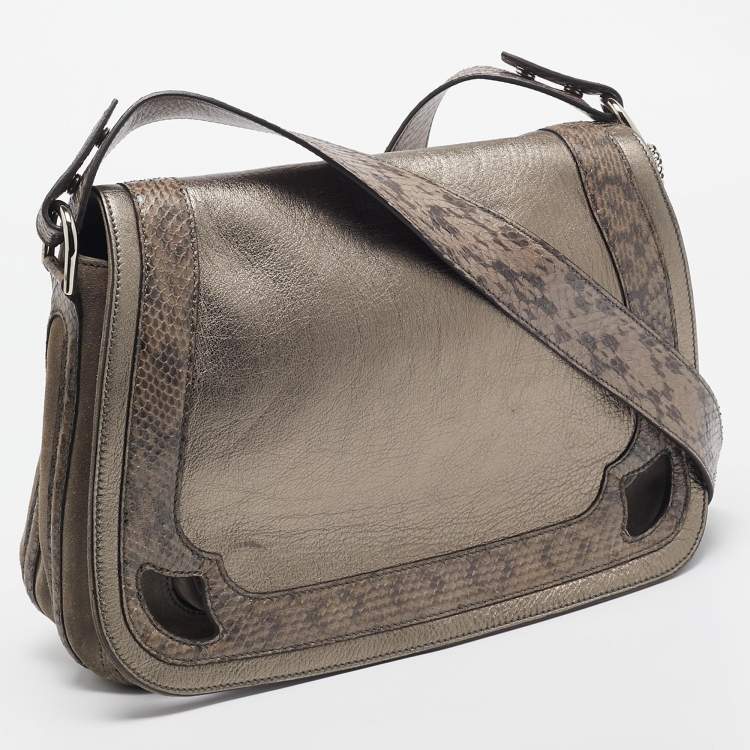 Pre Owned Cartier Metallic Suede and Python Marcello de Cartier Saddle Bag