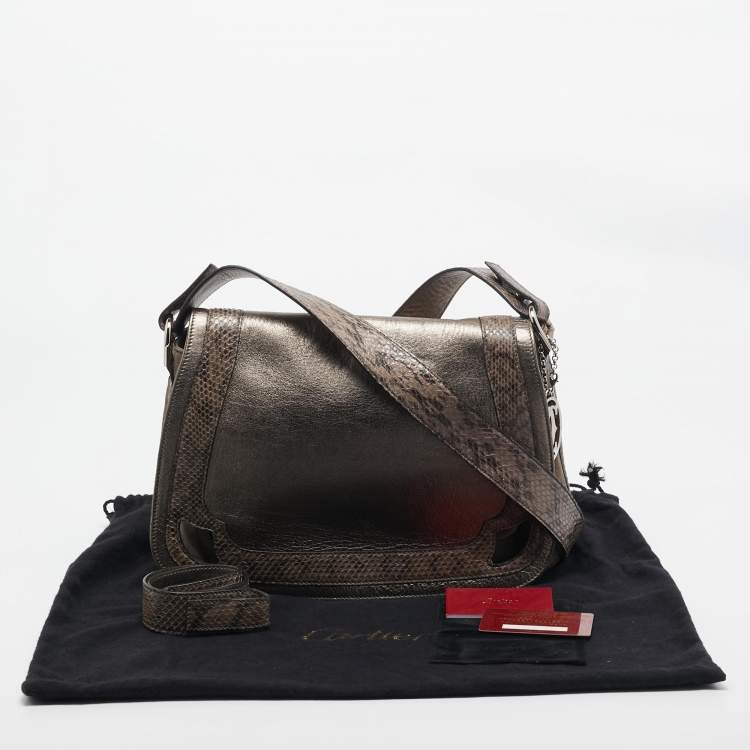 Pre Owned Cartier Metallic Suede and Python Marcello de Cartier Saddle Bag