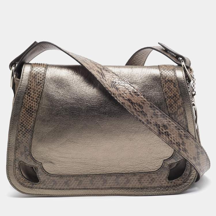 Pre Owned Cartier Metallic Suede and Python Marcello de Cartier Saddle Bag