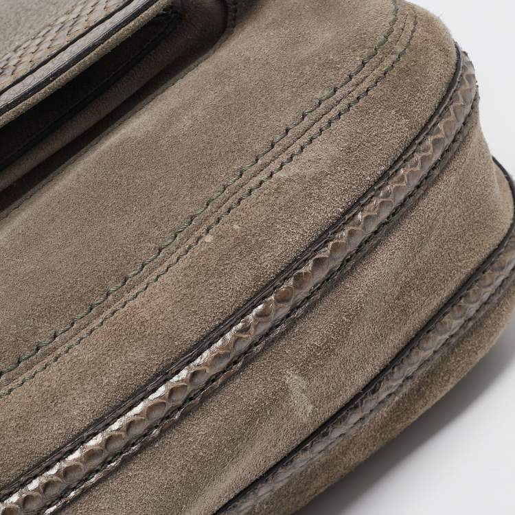 Pre Owned Cartier Metallic Suede and Python Marcello de Cartier Saddle Bag