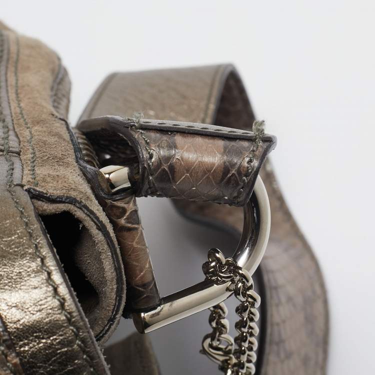 Pre Owned Cartier Metallic Suede and Python Marcello de Cartier Saddle Bag