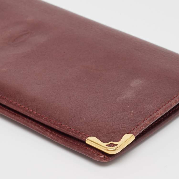 Pre Owned Cartier Burgundy Leather Must de Cartier Long Bifold Wallet