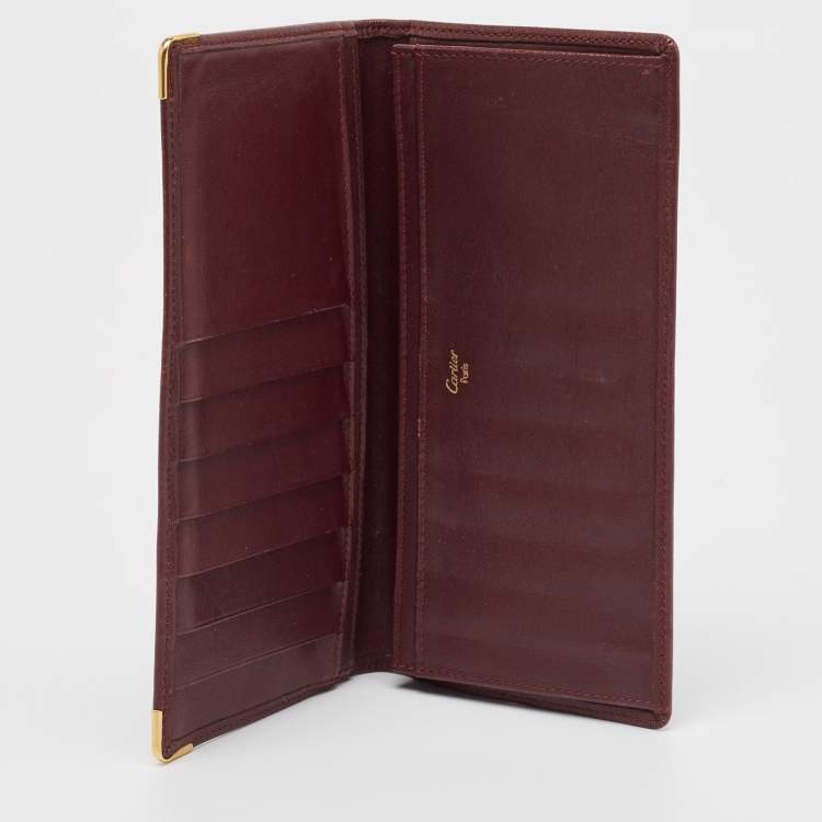 Pre Owned Cartier Burgundy Leather Must de Cartier Long Bifold Wallet