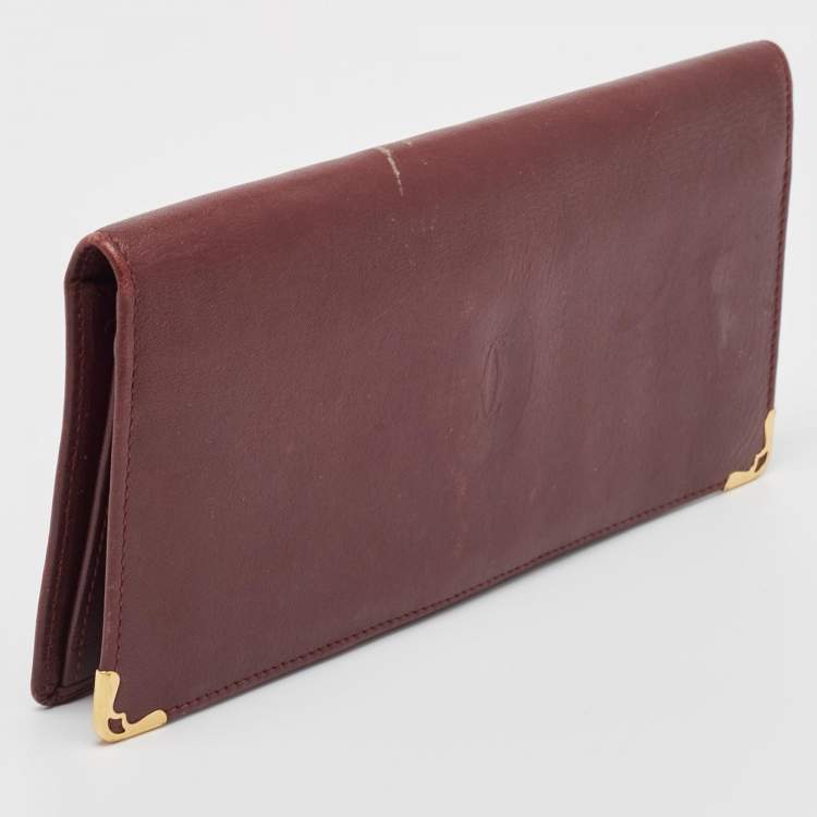 Pre Owned Cartier Burgundy Leather Must de Cartier Long Bifold Wallet