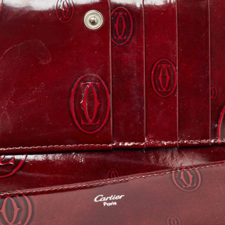 Pre Owned Cartier Burgundy Patent Leather Happy Birthday Continental Wallet