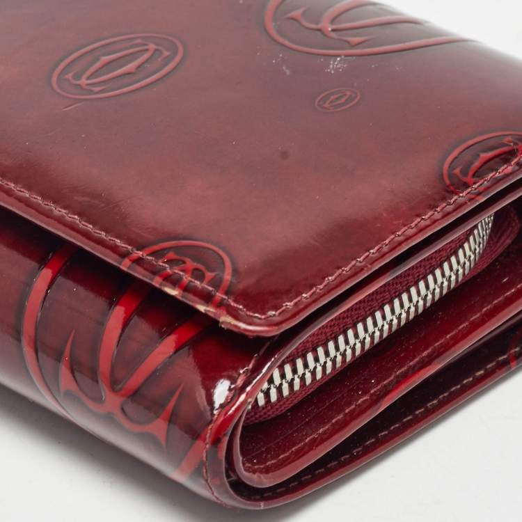 Pre Owned Cartier Burgundy Patent Leather Happy Birthday Continental Wallet